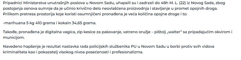 Serbia-avmp/Hapsenje-u-Novom-Sadu-Nastavak-borbe-protiv-dilera-i-kriminala