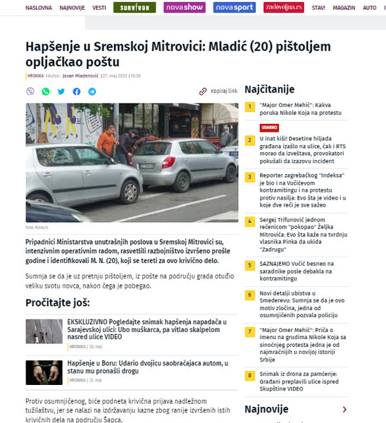 Serbia-avmp/Hapsenje-u-Sremskoj-Mitrovici_-Mladic-20-pistoljem-opljackao-postu