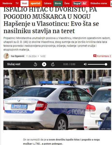Serbia-avmp/Hapsenje-u-Vlasotincu_-Ispalio-hitac-pa-pogodio-muskarca-u-nogu