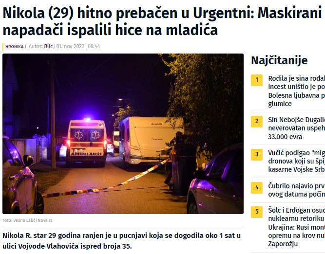 Serbia-avmp/Hitno-prebacen-u-Urgentni-maskirani-napadaci-ispalili-hice-na-mladica