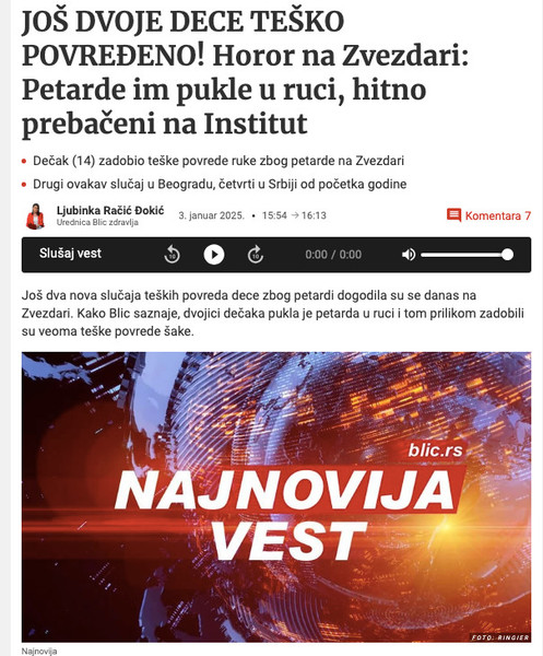 Serbia-avmp/Horor-na-Zvezdari_-Jos-dvoje-dece-tesko-povredeno-zbog-petarde---Blic