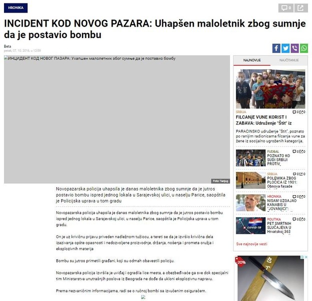 Serbia-avmp/INCIDENT-KOD-NOVOG-PAZARA_-Uhapsen-maloletnik-zbog-sumnje-da-je-postavio-bombu