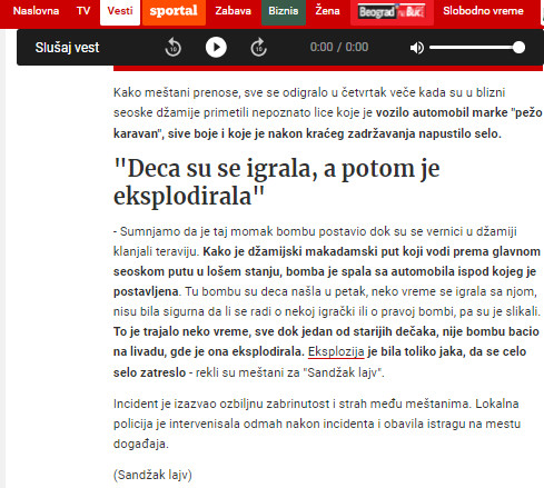 Serbia-avmp/Incident-u-Tutinu_-Deca-pronasla-bombu-koja-je-postavljena-ispod-automobila1