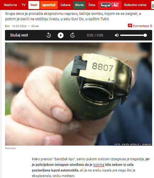 Serbia-avmp/Incident-u-Tutinu_-Deca-pronasla-bombu-koja-je-postavljena-ispod-automobila