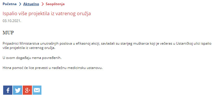 Serbia-avmp/Ispalio-vise-projektila-iz-vatrenog-oruzja