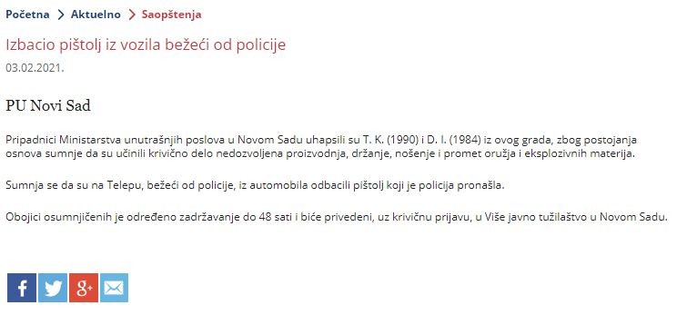 Serbia-avmp/Izbacio-pistol-iz-vozila-bezeci-od-policije