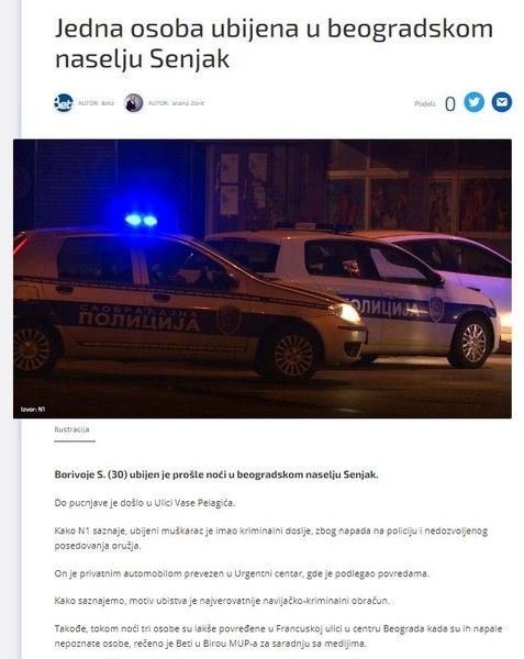 Serbia-avmp/Jedna-osoba-ubijena-u-beogradskom-naselju-Senjak