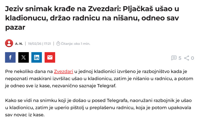 Serbia-avmp/Jeziv-snimak-krade-na-Zvezdari-Pljackas-usao-u-kladionucu-drzao-radnicu-na-nisanu-odneo-sav-pazar