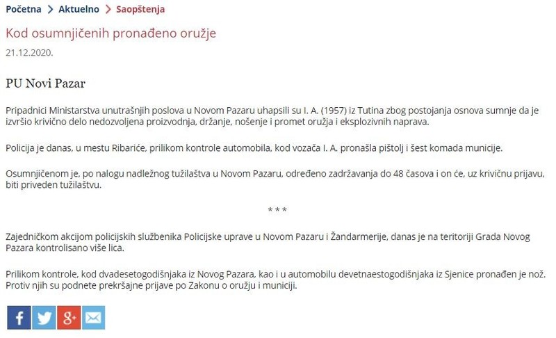 Serbia-avmp/Kod-osumnjicenih-pronadeno-oruzje