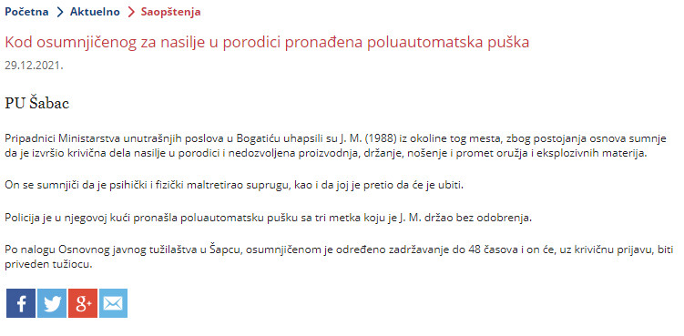 Serbia-avmp/Kod-osumnjicenog-za-nasile-u-porodici-pronadena-poluautomatska-puska