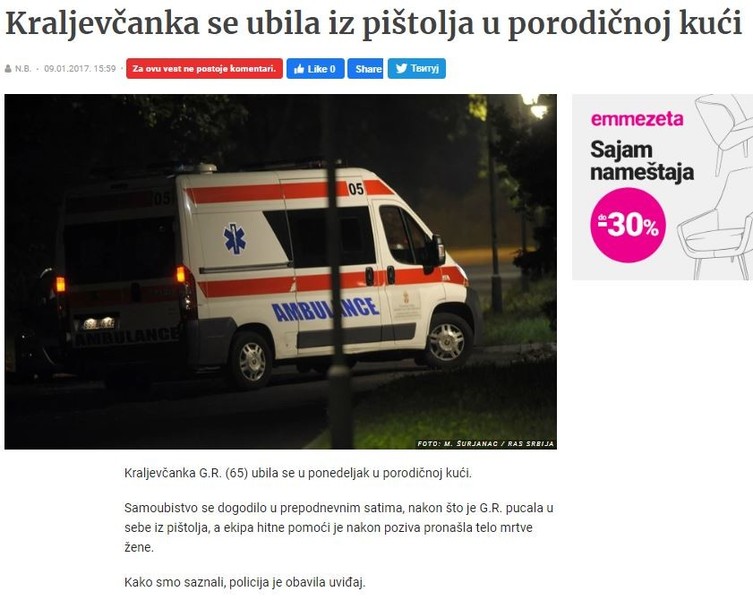 Serbia-avmp/Kraljevcanka-se-ubila-iz-pistolja-u-porodicnoj-kuci