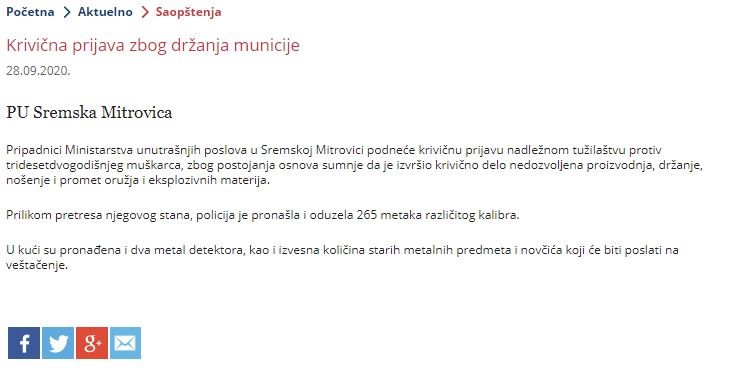Serbia-avmp/Krivicna-prijava-zbog-drzanja-municije