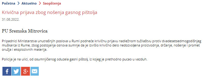 Serbia-avmp/Krivicna-prijava-zbog-nosenja-gasnog-pistola