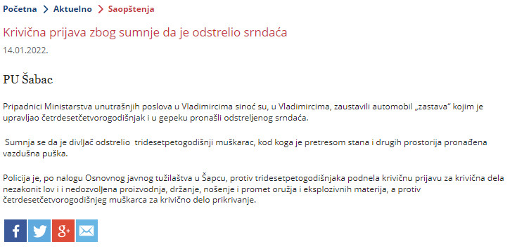 Serbia-avmp/Krivicna-prijava-zbog-sumnje-da-je-odstrelio-srndaca