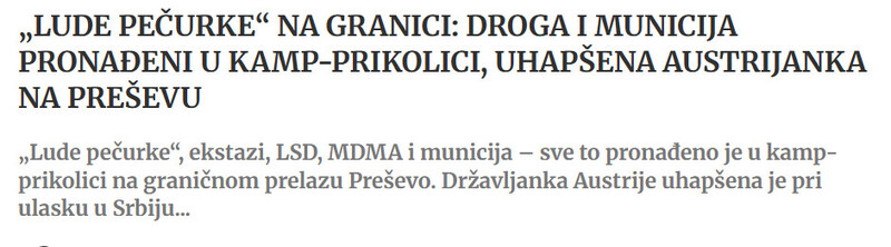 Serbia-avmp/LUDE-PECURKE-NA-GRANICI-Droga-i-municija-pronadeni-u-kamp-prikolici-uhapsena-Austrijanka-na-Presevu