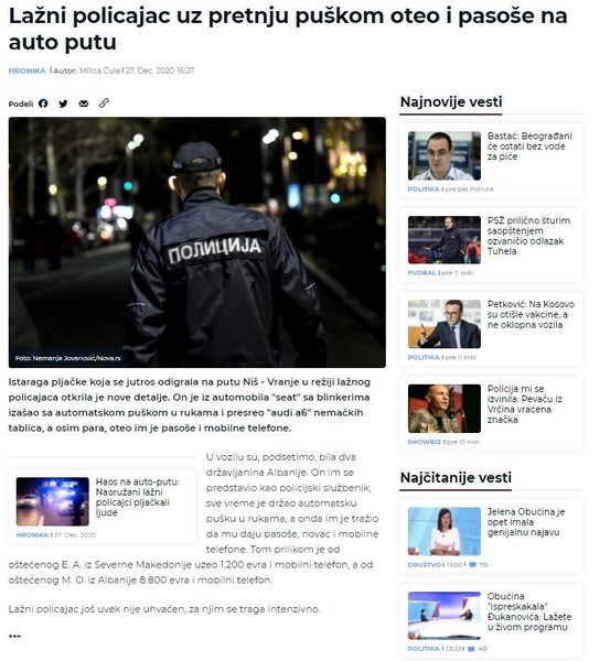 Serbia-avmp/Lazni-policajac-uz-pretnju-puskom-oteo-i-pasose-na-auto-putu