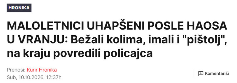 Serbia-avmp/MALOLETNICI-UHAPSENI-POSLE-HAOSA-U-VRANJU-Bezali-kolima-imali-i-pistolj-na-kraju-povredili-policajca