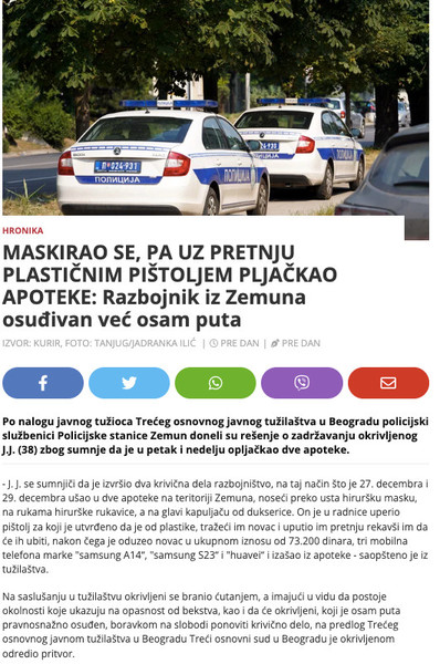 Serbia-avmp/MASKIRAO-SE-PA-UZ-PRETNJU-PLASTICNIM-PISTOLJEM-PLJACKAO-APOTEKE_-Razbojnik-iz-