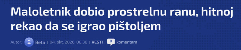 Serbia-avmp/Maloletnik-dobio-prostrelnu-ranu-hitnoj-rekao-da-se-igrao-pistoljem_1