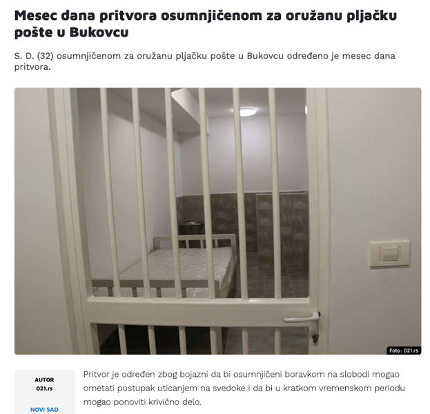 Serbia-avmp/Mesec-dana-pritvora-osumnjicenom-za-oruzanu-pljacku-poste-u-Bukovcu-_-Novosads