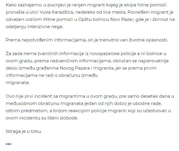 Serbia-avmp/Migrant-izboden-nozem-u-Novom-Pazaru_2
