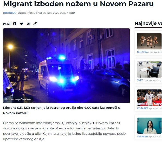 Serbia-avmp/Migrant-izboden-nozem-u-Novom-Pazaru