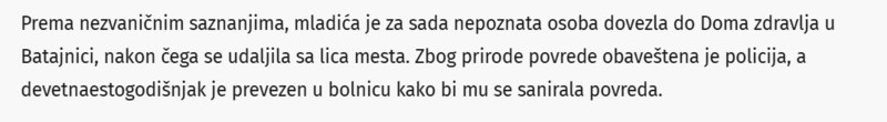 Serbia-avmp/Mladic-19-upucan-u-nogu-policajcima-ispricao-sumnjivu-pricu-Misterija-ranjavanja-u-Beograd