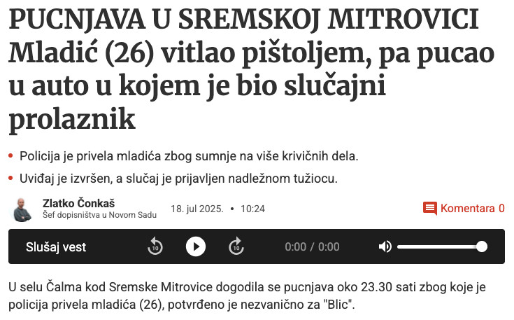 Serbia-avmp/Mladic-26-vitlao-pistoljem-pa-pucao-u-auto-u-kojem-je-bio-slucajni-prolaznik--