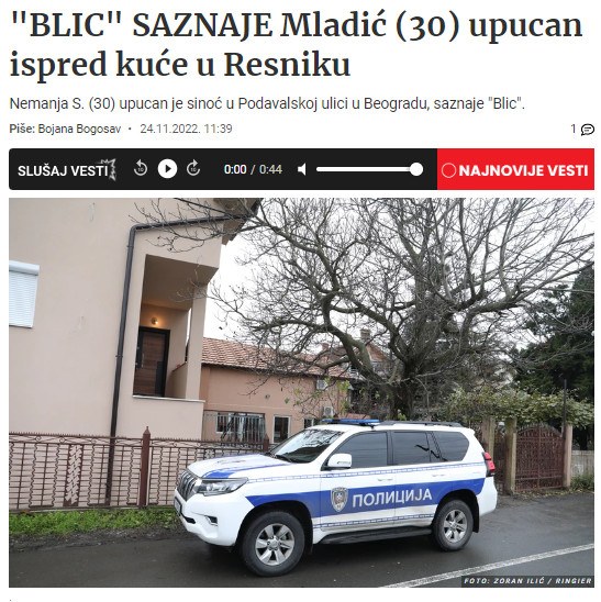 Serbia-avmp/Mladic-30-upucan-ispred-kuce-u-Resniku