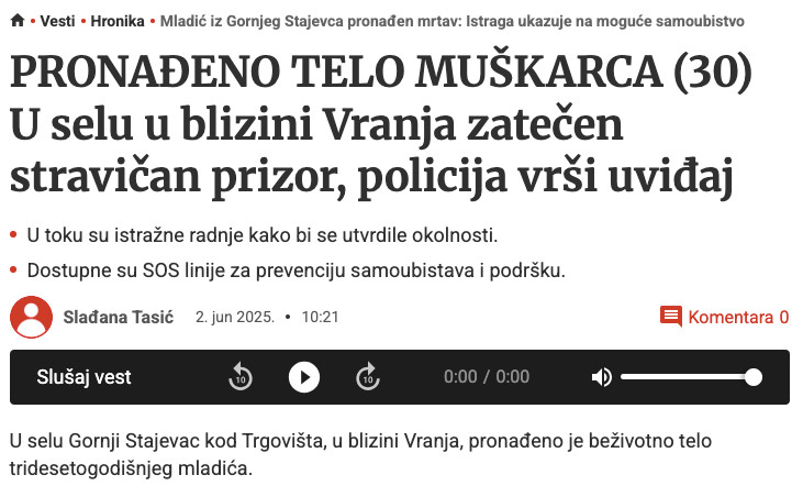 Serbia-avmp/Mladic-iz-Gornjeg-Stajevca-pronaden-mrtav_-Istraga-ukazuje-na-moguce-samoubist