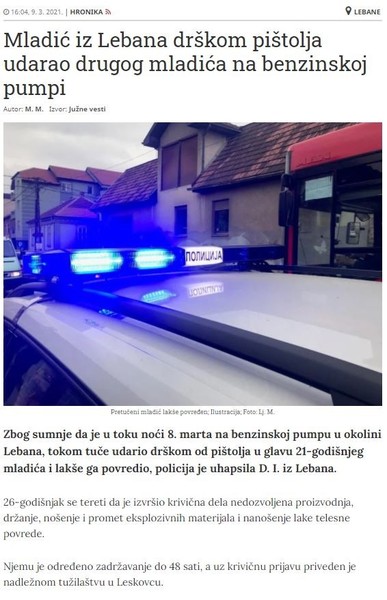 Serbia-avmp/Mladic-iz-Lebana-drskom-pistolja-udarao-drugog-mladica-na-benzinskoj-pumpi