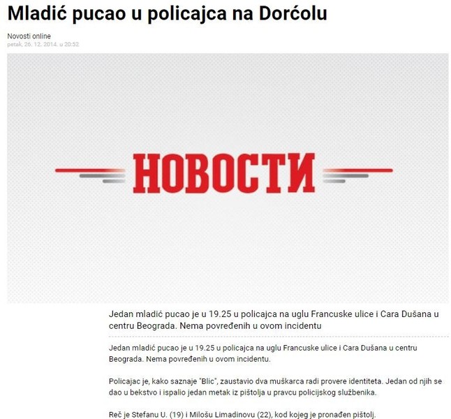 Serbia-avmp/Mladic-pucao-u-policajca-na-Dorcolu