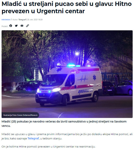 Serbia-avmp/Mladic-u-streljani-pucao-sebi-u-glavu_-Hitno-prevezen-u-Urgentni-centar