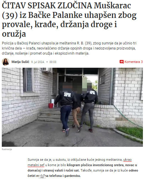 Serbia-avmp/Muskarac-39-iz-Backe-Palanke-uhapsen-zbog-provale-krade-drzanja-droge-i-oruzja