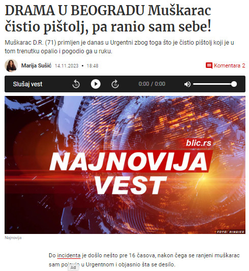 Serbia-avmp/Muskarac-cistio-pistolj-pa-ranio-sam-sebe-u-Beogradu