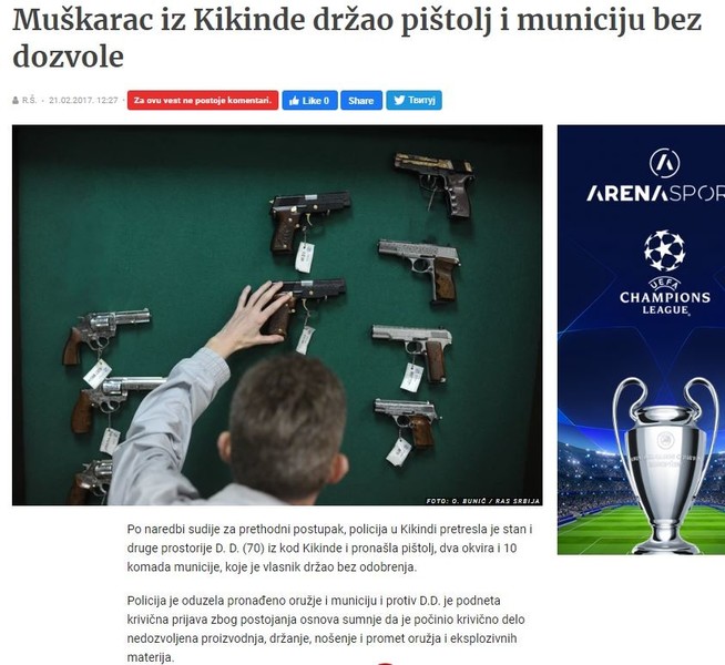 Serbia-avmp/Muskarac-iz-Kikinde-drzao-pistolj-i-municiju-bez-dozvole