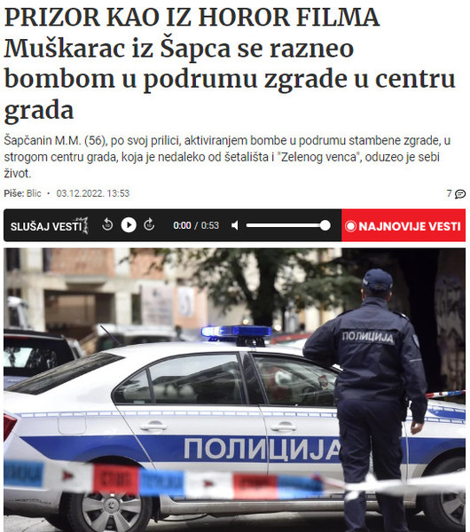 Serbia-avmp/Muskarac-iz-Sapca-se-razneo-bombom-u-podrumu-zgrade