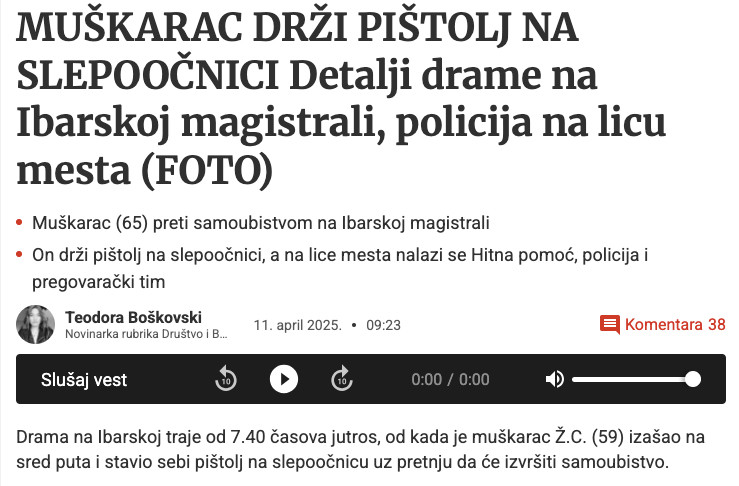 Serbia-avmp/Muskarac-na-Ibarskoj-magistrali-drzi-pistolj-na-slepoocnici_-Saobracaj-obustav