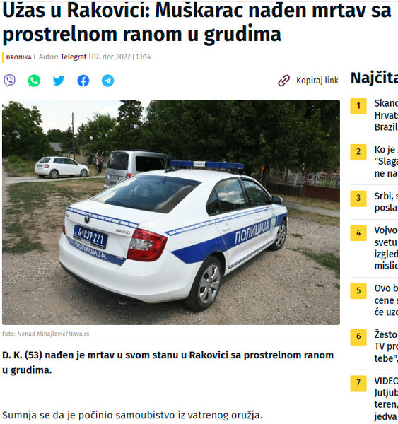 Serbia-avmp/Muskarac-nadjen-mrtav-sa-prostrelnom-ranom-u-grudima
