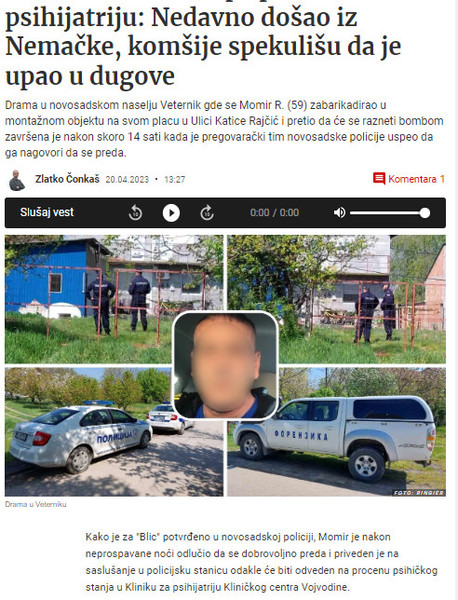 Serbia-avmp/Muskarac-pretio-da-ce-se-razneti-bombom