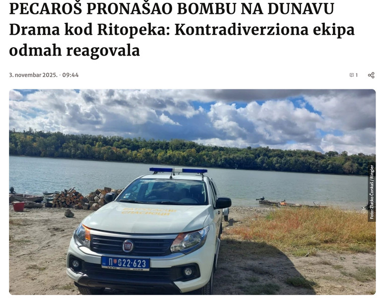 Serbia-avmp/Muskarac-pronasao-bombu-kasikaru-na-obali-reke-Dunav-kod-Ritopeka---Blic