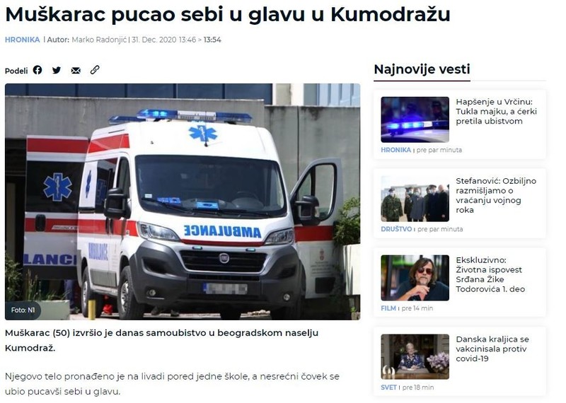 Serbia-avmp/Muskarac-pucao-sebi-u-glavu-u-Kumodrazu