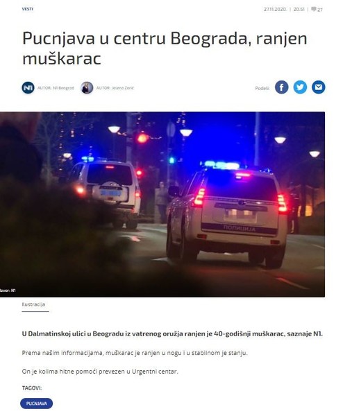 Serbia-avmp/Muskarac-ranjen-iz-vatrenog-oruzja-u-Dalmatinskoj-ulici