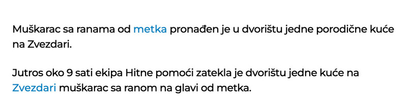 Serbia-avmp/Muskarac-ranjen-metkom-u-glavu-na-Zvezdari