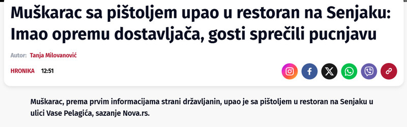 Serbia-avmp/Muskarac-sa-pistoljem-upao-u-restoran-na-Senjaku-Imao-opremu-dostavljaca-gosti-sprecili-pucnjavu