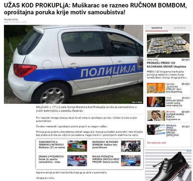 Serbia-avmp/Muskarac-se-razneo-rucnom-bombom-oprostajna-poruka-krije-motiv-samoubistva