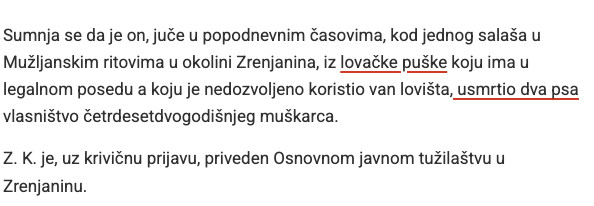 Serbia-avmp/Muskarac60-u-okolini-Zrenjanina-zbog-ubistva-dva-psa-iz-lovacke-puske-i-nezako_1