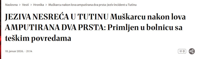 Serbia-avmp/Muskarcu-nakon-lova-amputirana-dva-prsta_-Jeziv-incident-u-Tutinu---Blic