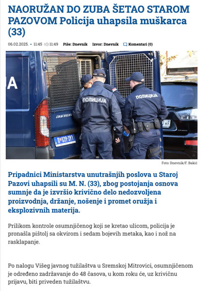 Serbia-avmp/NAORUZAN-DO-ZUBA-SETAO-STAROM-PAZOVOM-Policija-uhapsila-muskarca-33---Dnevnik