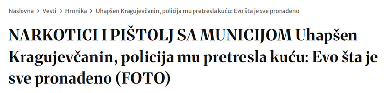 Serbia-avmp/NARKOTICI-I-PISTOLJ-SA-MUNICIJOM-Uhapsen-Kragujevcanin-policija-mu-pretresla-kucu-Evo-sta-je-sve-pronadeno-FOTO